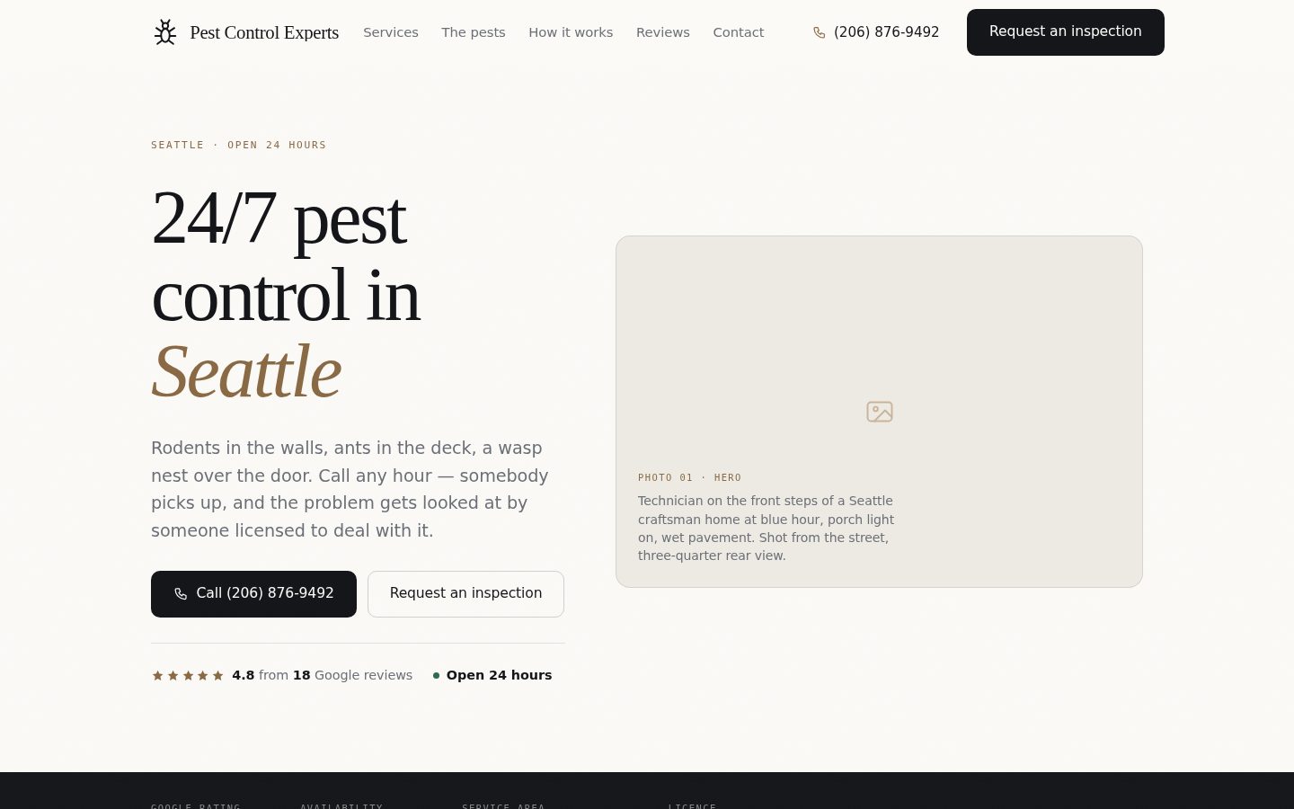 Pest Control Experts website home page