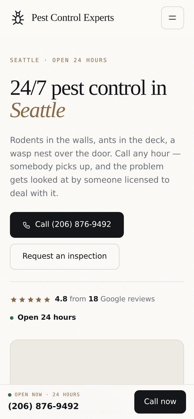 Pest Control Experts, on a phone